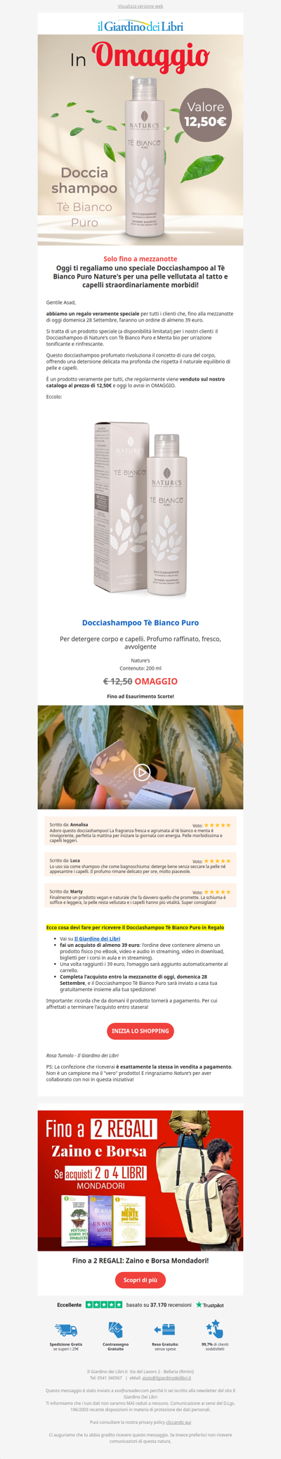 (Solo Oggi) In OMAGGIO il Docciashampoo Tè Bianco Puro - Valore 12,50€