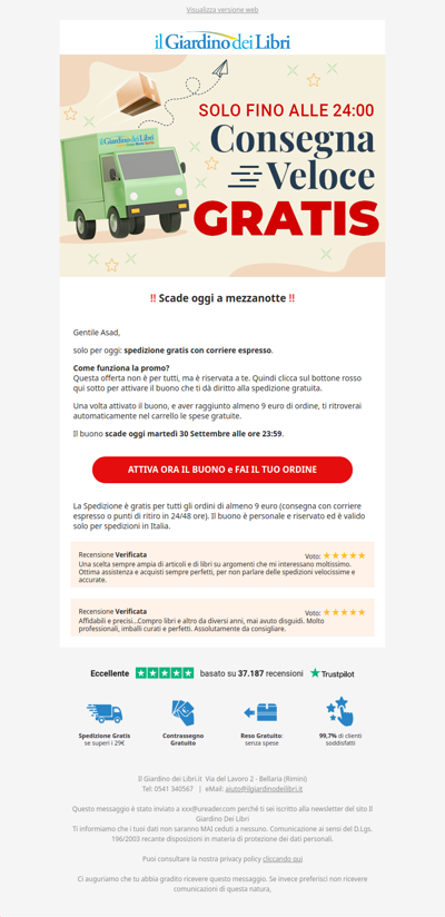 ⏰ SOLO OGGI: Consegna GRATIS sul tuo primo acquisto!