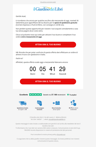 ⚡⏰ SCADE STASERA! La tua prima Spedizione GRATUITA ti aspetta!