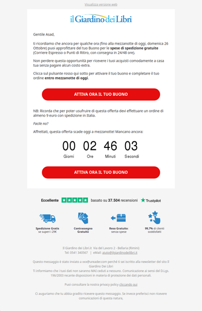 ⚡⏰ SCADE STASERA! La tua prima Spedizione GRATUITA ti aspetta!