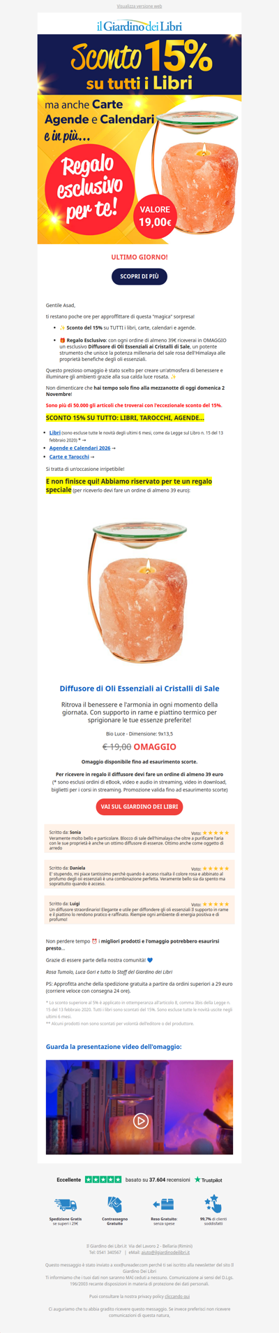 ⚡️ ULTIMO GIORNO: Sconto 15% su TUTTI tutti i libri, carte, agende e calendari + Regalo Esclusivo (valore 19,00€)!