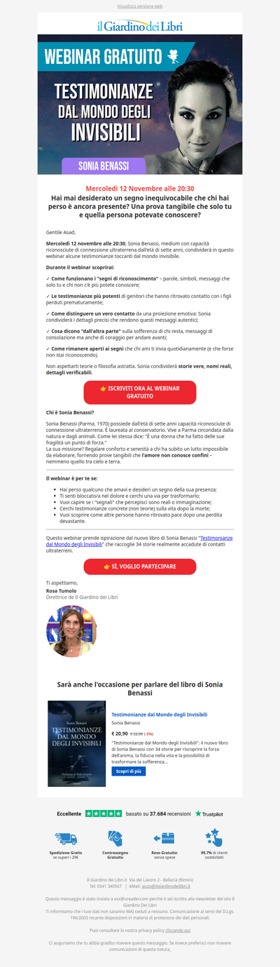 Webinar gratuito con Sonia Benassi: 