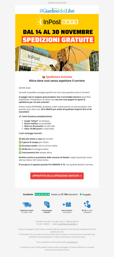 📦 Spedizione GRATIS InPost su TUTTI gli ordini (Fino al 30/11)