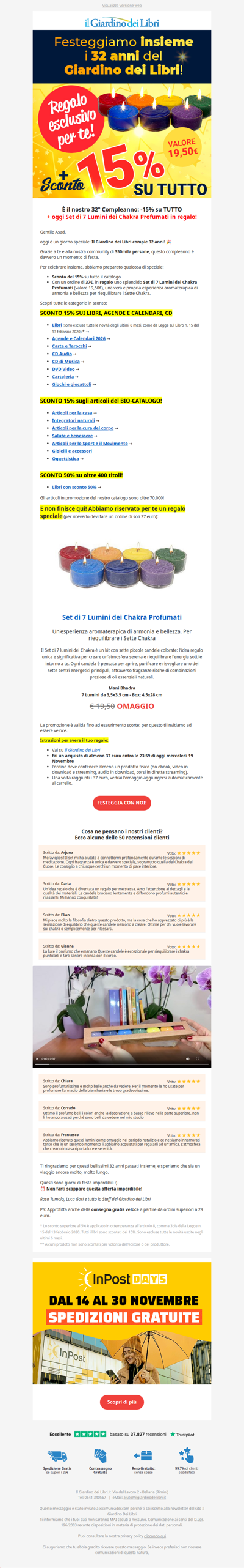 ⚡️ È il nostro 32° compleanno: -15% su TUTTO + Oggi nuovo Regalo (valore 19,50€)!