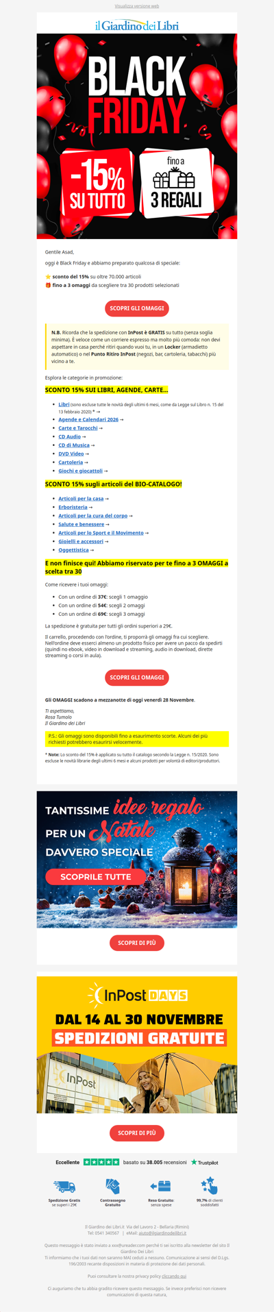 ⚡️ È il Black Friday: -15% su TUTTO + scegli fino a 3 REGALI!