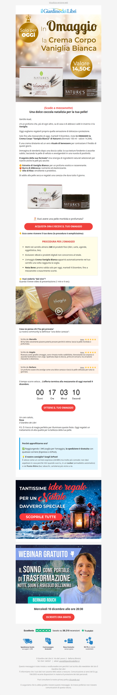 🎁 (Oggi in OMAGGIO) Crema Corpo Nature's Vaniglia Bianca | Valore 14,50€