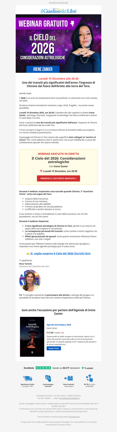🌟 Webinar GRATUITO con Irene Zanier: Il Cielo del 2026 (Considerazioni astrologiche)