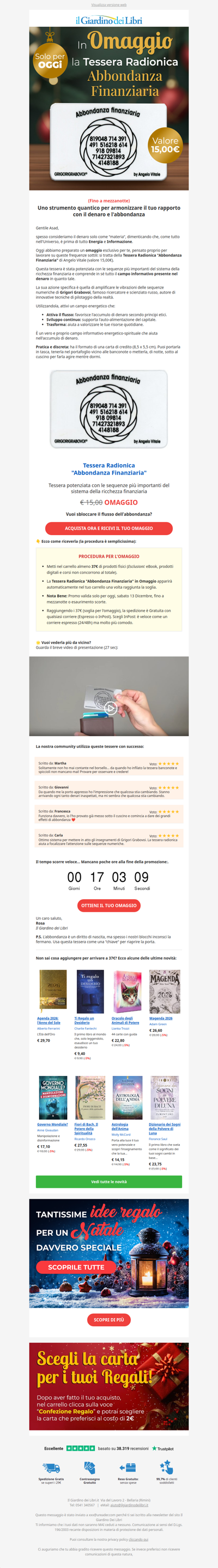 Omaggio incredibile! La Tessera Radionica per l'Abbondanza Finanziaria (Valore 15 euro)