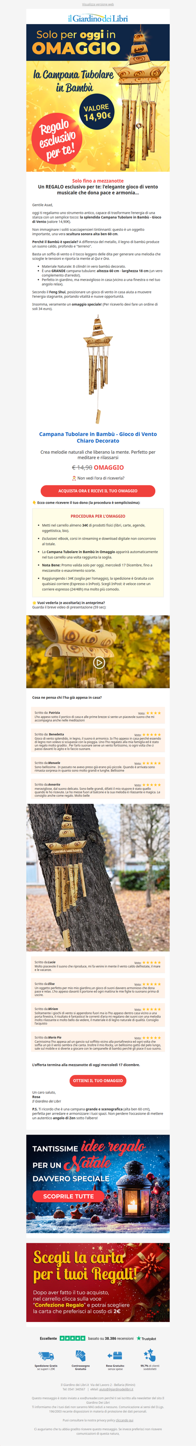 ✨ Solo oggi in OMAGGIO: Campana Tubolare che purifica le energie (valore 14,90€)