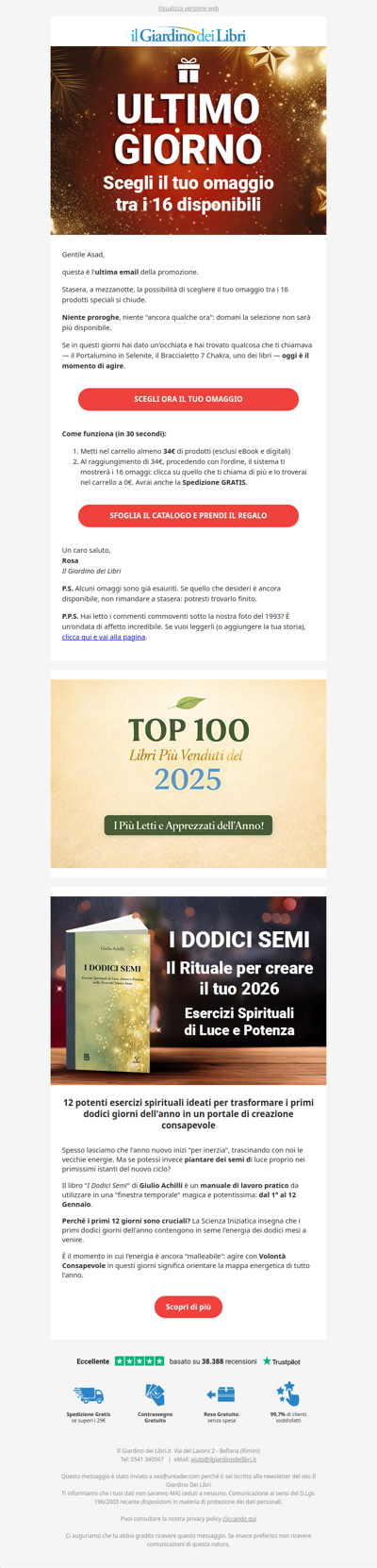 Hai scelto il tuo omaggio? Oggi si chiude.