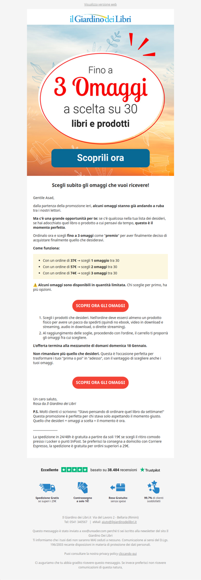 📦 Fino a 3 omaggi a scelta su 30: alcuni stanno finendo (agisci subito)