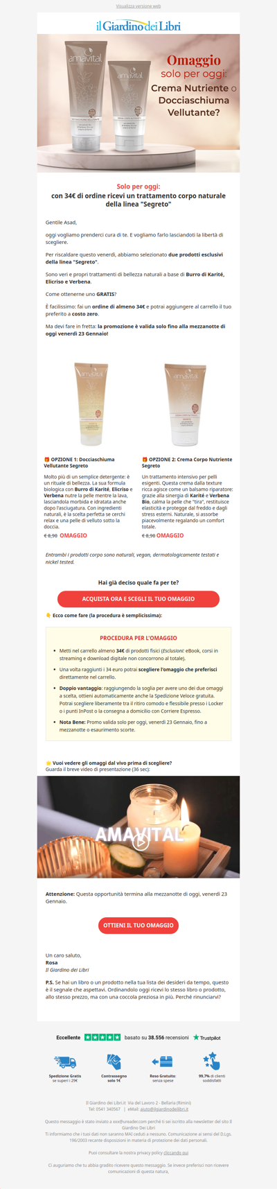 🎁 Scegli il tuo OMAGGIO: Crema o Docciaschiuma? (Scade a mezzanotte)