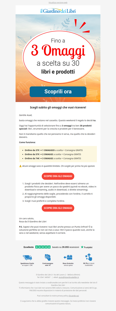 ★ Quale vuoi fra questi 30 Omaggi? Puoi sceglierne fino a 3 ★