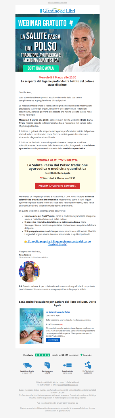 Webinar con il Dott. Dario Ayala: La Salute passa dal Polso