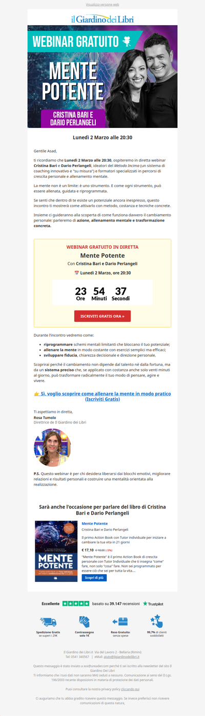 [Webinar Gratuito] Mente Potente: come allenarla. Con Cristina Bari e Dario Perlangeli
