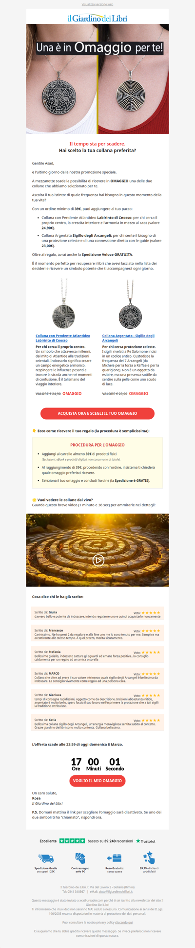 ⏳ (Ultimo Giorno) Scegli la tua collana OMAGGIO: Labirinto o Arcangeli?