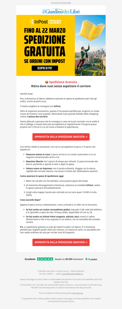 📦 Spedizione GRATIS InPost su TUTTI gli ordini (Fino al 22 Marzo)