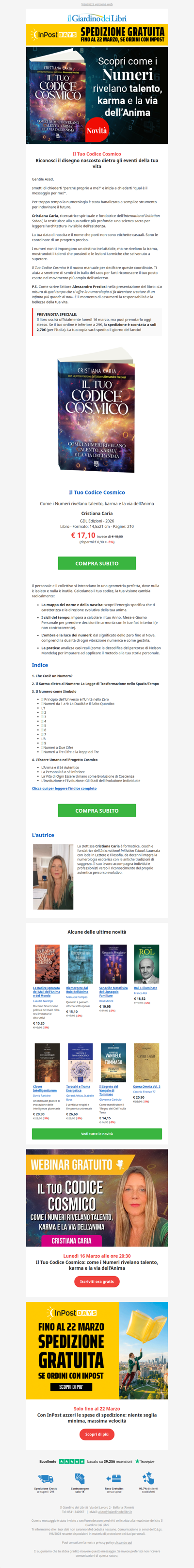 🔢 Il nuovo libro di Cristiana Caria: il tuo codice cosmico