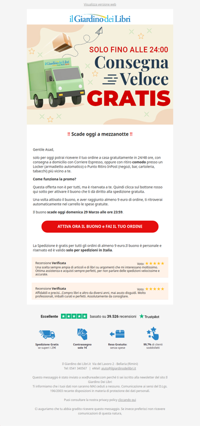 (ULTIMO GIORNO) Per te la Spedizione è GRATUITA