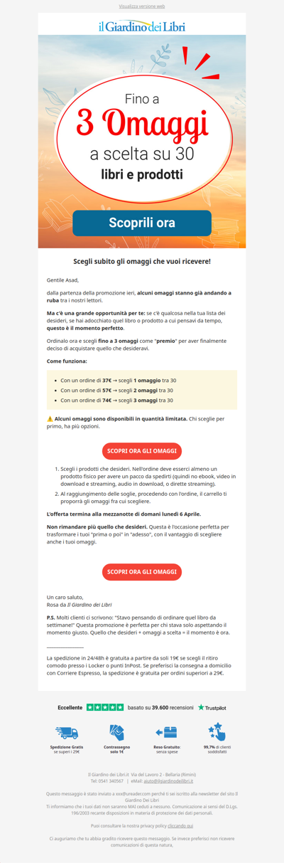 📦 Fino a 3 omaggi a scelta su 30: alcuni stanno finendo (agisci subito)