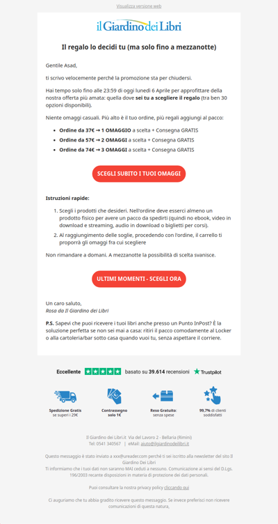 ⏳ Ultima chiamata: scegli tu 1, 2 o 3 Omaggi (Scade a mezzanotte)