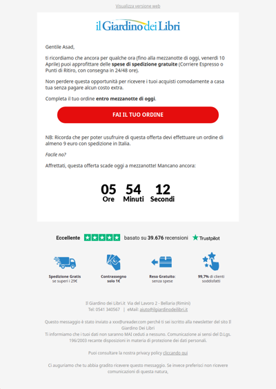 ⏰ Scade a mezzanotte: la Spedizione GRATUITA sta per finire!