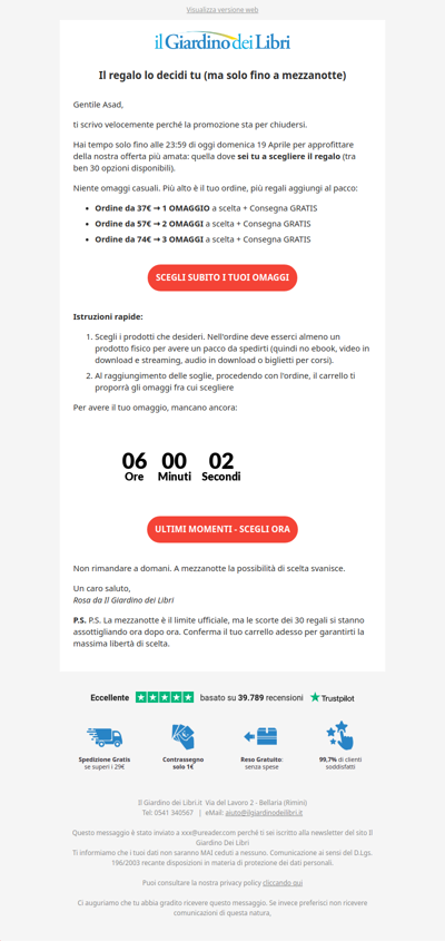 ⏰ Promemoria: scegli fino a 3 OMAGGI | Scade a mezzanotte