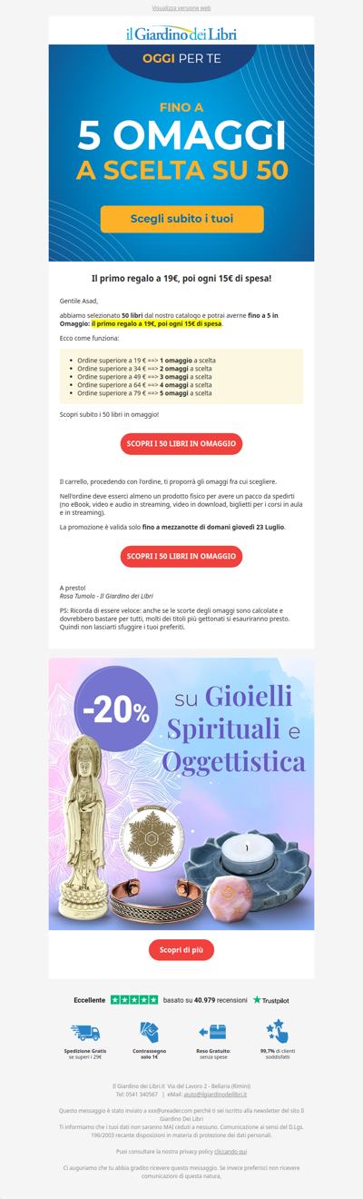 Oggi puoi scegliere fino a 5 OMAGGI tra 50 libri selezionati 😍 Quali vuoi?