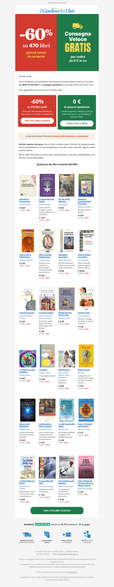 Consegna gratis da 9 euro (e 470 libri al 60%)