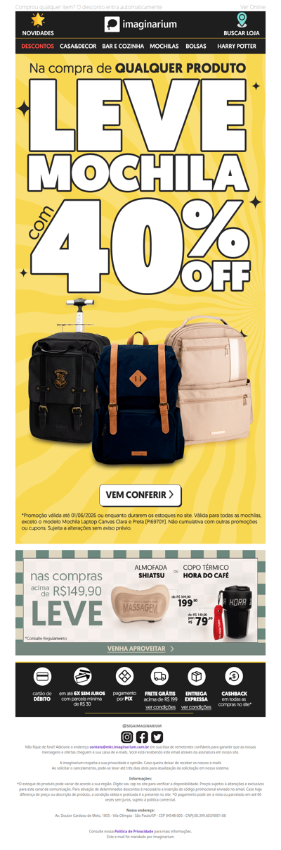 🔥 tá rolando: MOCHILAS com 40% OFF 🎒🤩