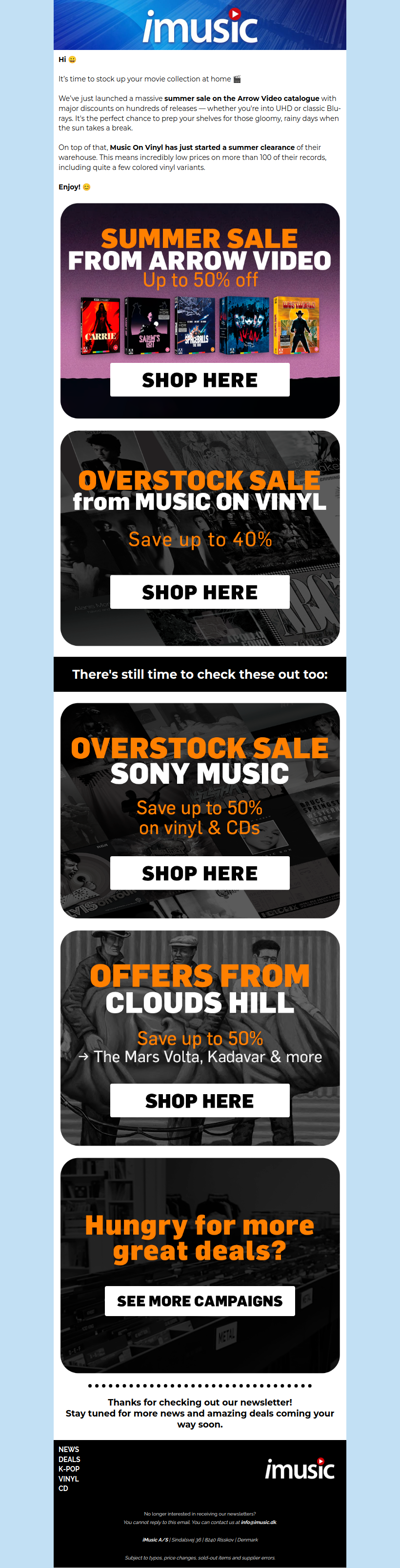 Arrow Video Sale + Summer Blowout from Music On Vinyl
