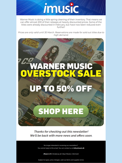 Warner Music Overstock Sale - save up to 50% on LPs and CDs