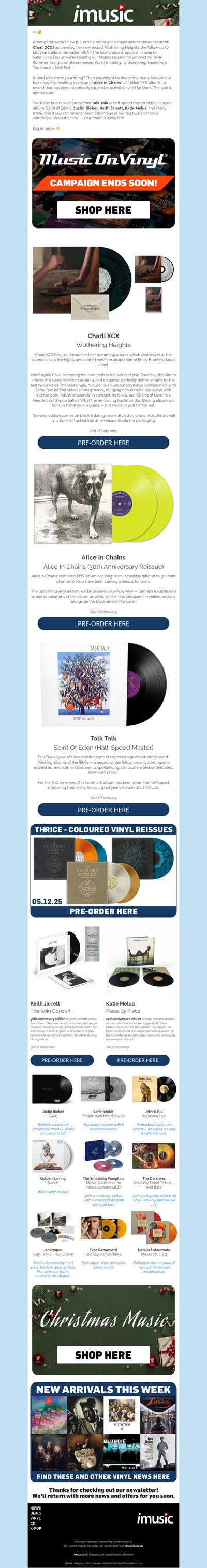 News from Alice In Chains, Charli XCX & Talk Talk | Vinyl promo ends soon