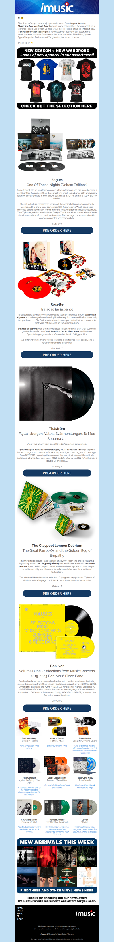 News from Eagles, Roxette, Bon Iver + lots of new merch