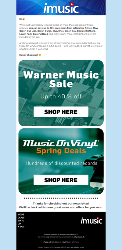Big savings on Warner Music releases - up to 40% off