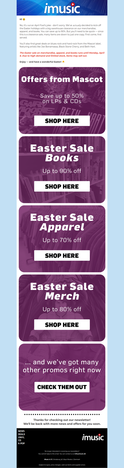 Easter sale on merch & books | Vinyl and CD deals from Mascot