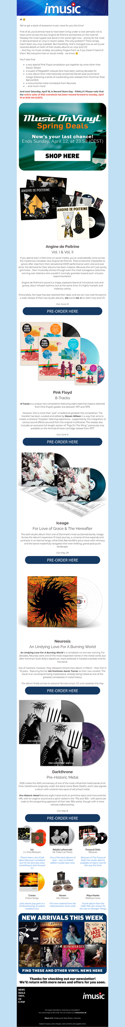 News from Pink Floyd, Angine de Poitrine, Megadeth, Iceage and more