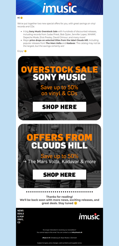 Save up to 50% on releases from Sony Music & Clouds Hill