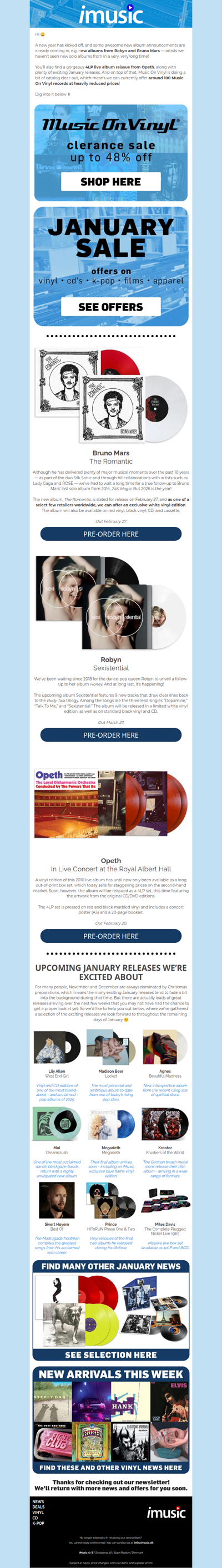 Music On Vinyl Clearance Sale | News from Robyn, Bruno Mars & Opeth