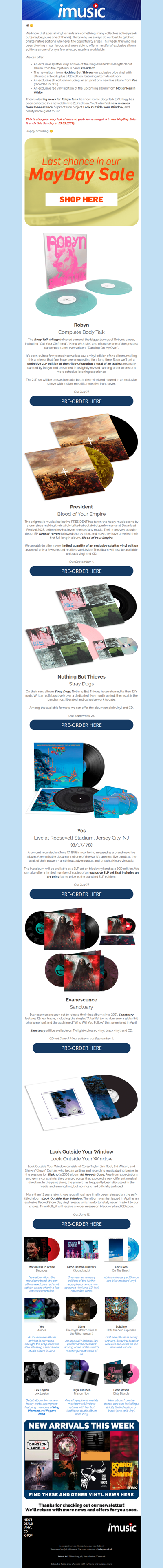 Our MayDay Sale ends soon | News from Robyn, Evanescence & more