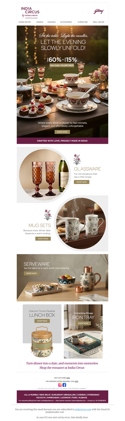 Hey , A Dinner Date with India Circus 🍷 Enjoy an Extra 15% OFF