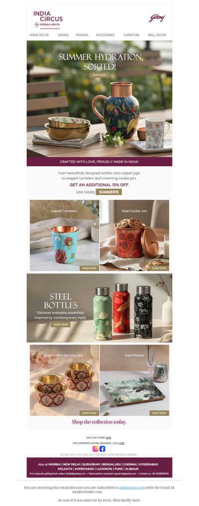 Hey , Extra 15% OFF on our beautiful Copperware Collection ✨