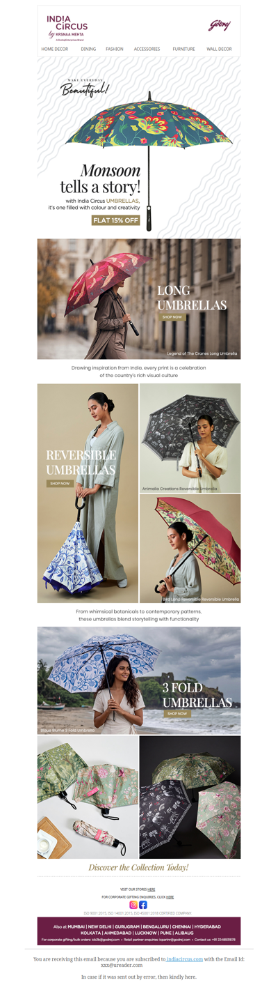 Hey , Umbrellas are back! And at Flat 15% OFF ✨