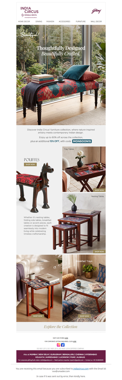 Hey , Furniture Finds at India Circus! Additional 15% OFF 💖✨