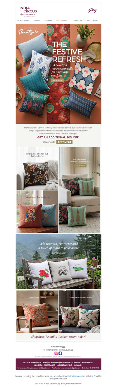 Hey,  Add a Little Festive Joy with Cushions at additional 20% OFF ❤️