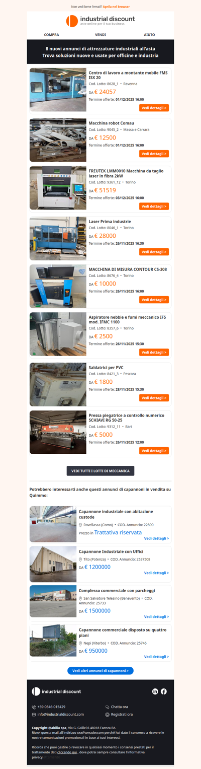 Meccanica: guarda le migliori aste per macchinari e attrezzature