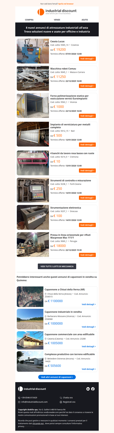 Meccanica: guarda le migliori aste per macchinari e attrezzature