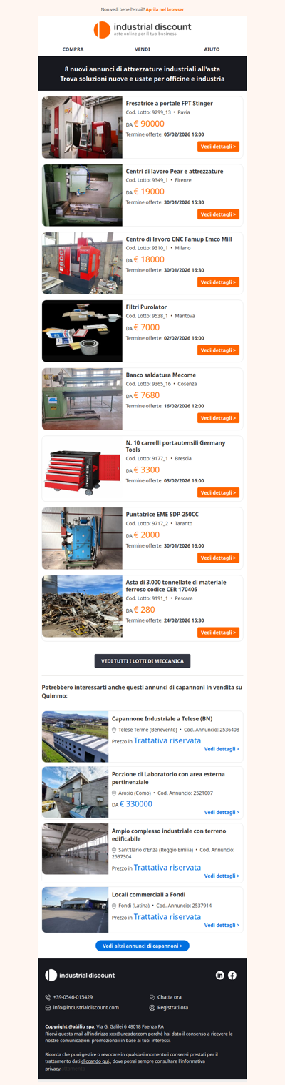 Meccanica: guarda le migliori aste per macchinari e attrezzature