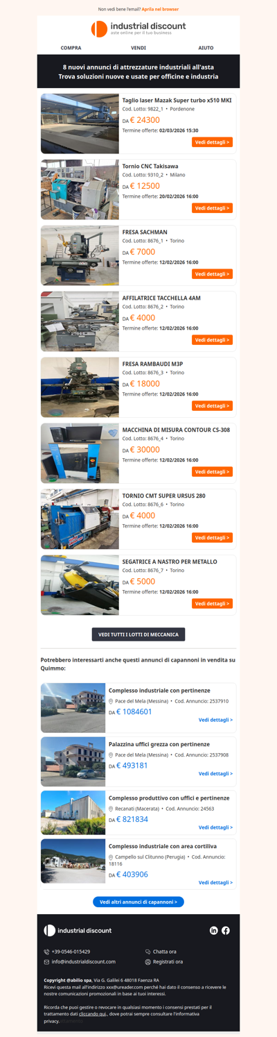 Meccanica: guarda le migliori aste per macchinari e attrezzature