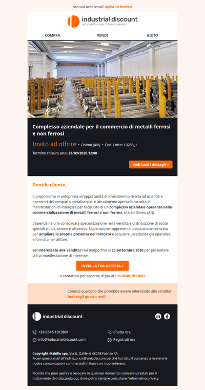 Opportunità di acquisizione nel settore metallurgico